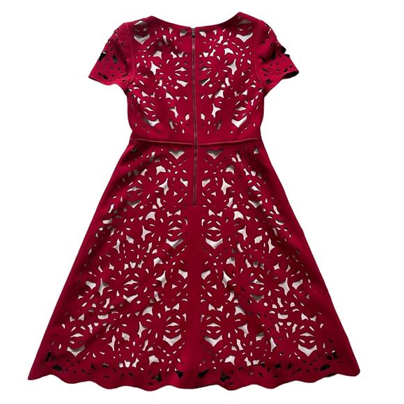 Moulinette Soeurs Red Laser Cut Floral Midi Dress - Size 4 - Picture 8 of 15